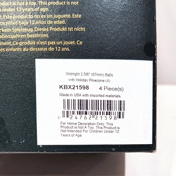 Krebs Christmas 4 Glass Ball Ornaments 2⅝" Midnight Holiday Pinecone Gold Caps - Picture 7 of 7